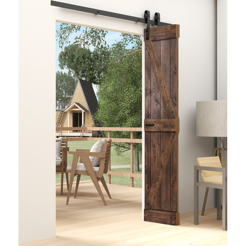 Porte de grange pliante en bois massif de style K avec trousse de quincaillerie - assemblage requis, 24 po x 84 po