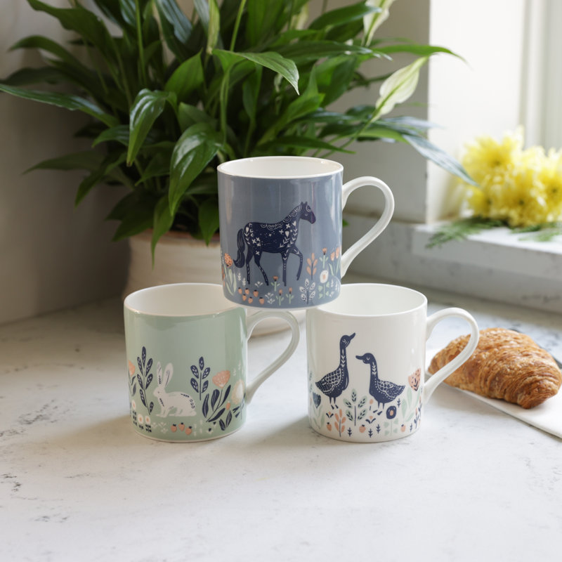 KitchenCraft 330ml Woodcut Horse China Mug
