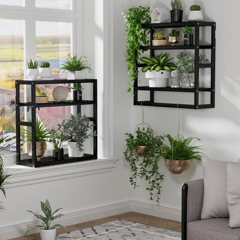 Towel Rack Bathroom Storage Shelves(Black-2Pack)