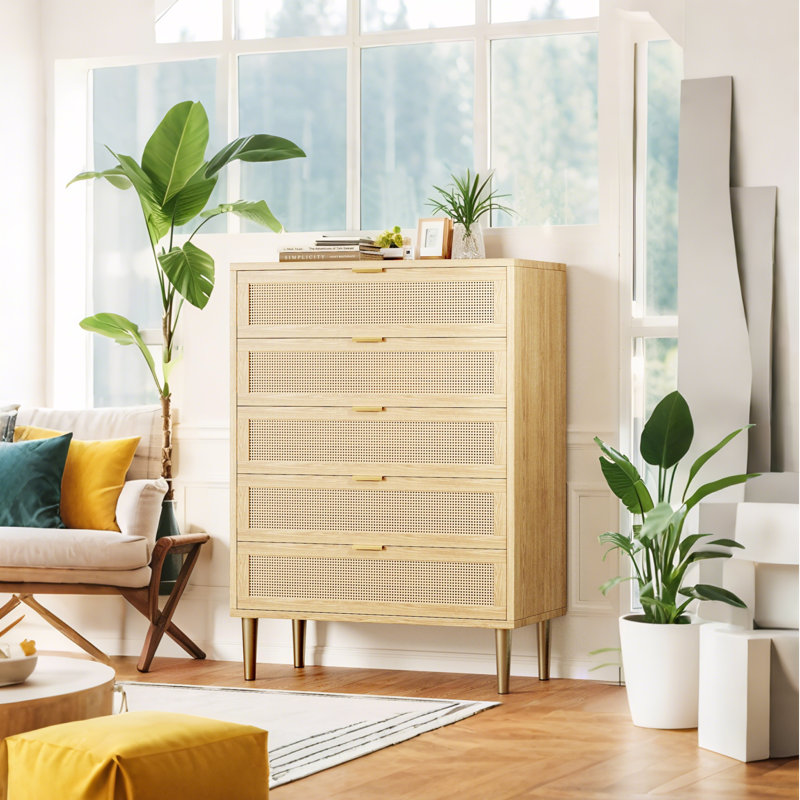Commode haute 44 po, commode verticale 5 tiroirs, rangement en bois de ferme pour chambre à coucher, salon