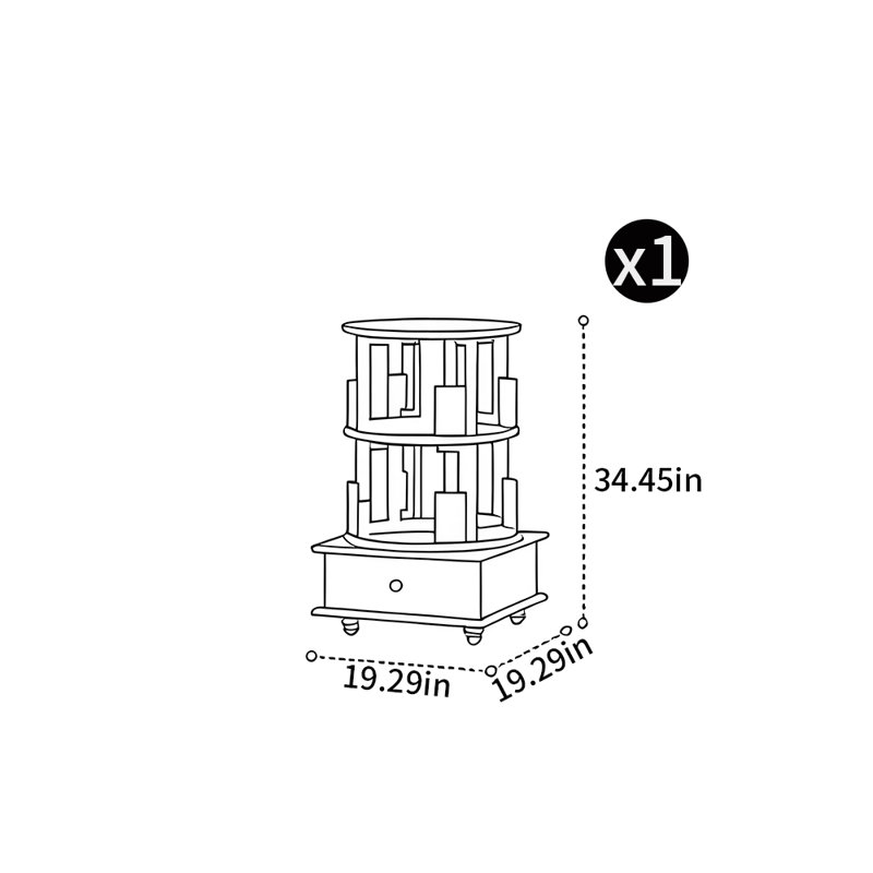 Bibliothèque rotative de style moderne, Marron clair, (2 tablettes) H 34,45 po x l 19,29 po x P 19,29 po