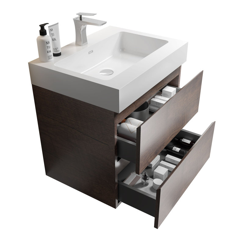 Meuble-lavabo 24 po avec lavabo, Noyer, Blanc