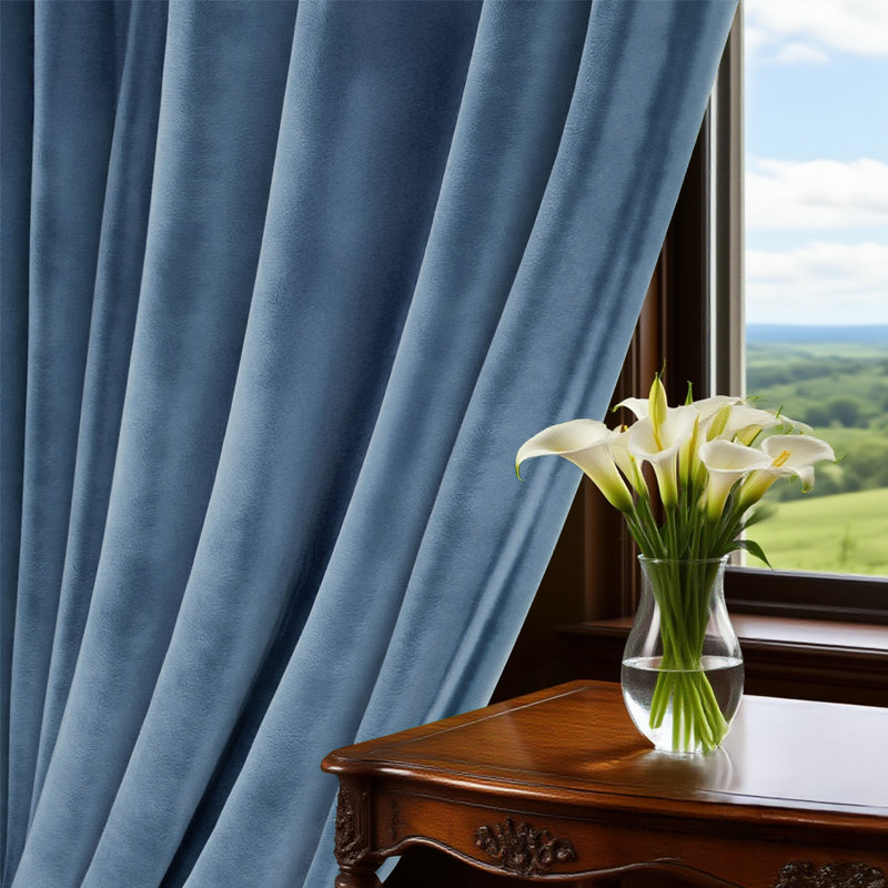 Blackout Velvet Curtains For Bedroom, Living Room And Home Office (Set Of 2), 52" W x 108" L, Dusty Blue