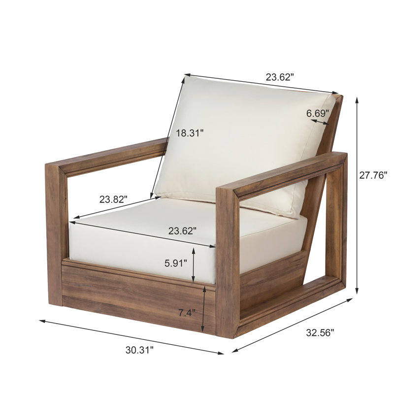 Donnie Modern Coastal  360-Degree Outdoor Acacia Wood Swivel Chair with Cushions for Backyard, Balcony, Poolside