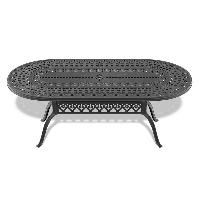 Table de salle à manger en aluminium coulé avec cadre noir et trou pour parasol L81,89 * W41,34 po (table incluse seulement)