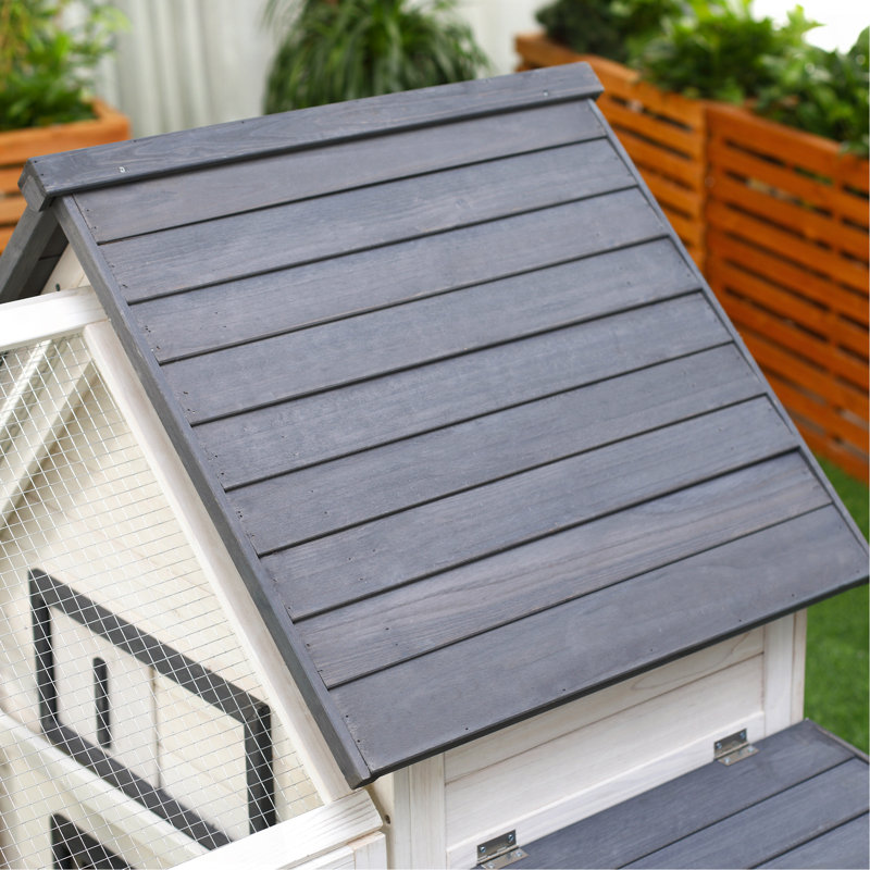 Poulailler 65 po en bois avec couloir détachable, poule de poulailler en plein air avec nichoir, plateau amovible, perchoirs, rampe, pour jardin