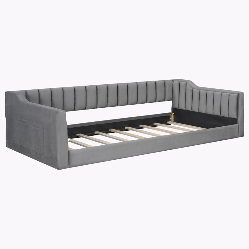 Upholstery Daybed and Side Storage pocket, Gray, Twin