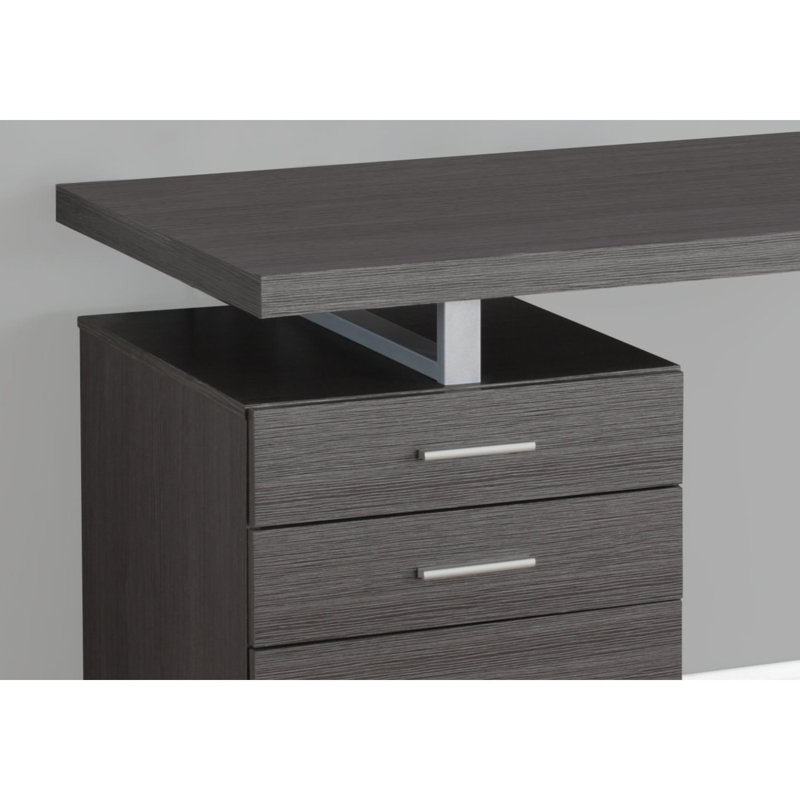 Bureau d'ordinateur, bureau personnel, ordinateur portable, installation à gauche, à droite, tiroirs de rangement, L 48 po, travail, métal stratifié noyer, contemporain, moderne