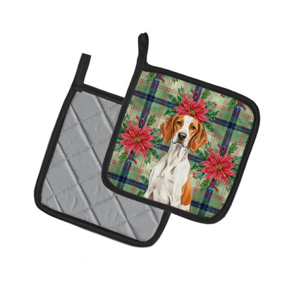 Caroline's Treasures Orange And White Pointer Christmas Poinsettas Pair Of Pot Holders In Multicolor