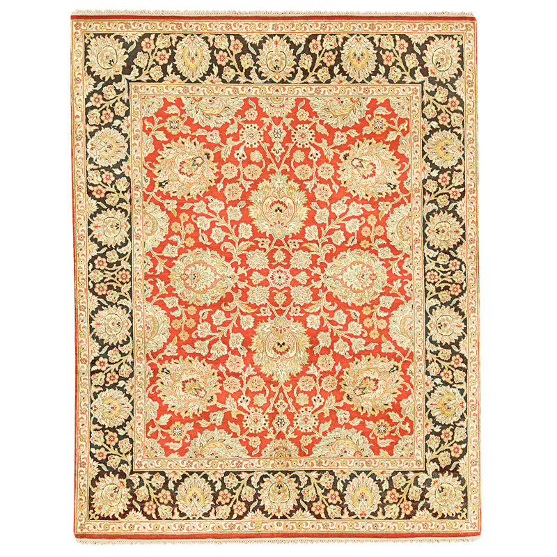 Tapis rouge et noir noué à la main de haute qualité