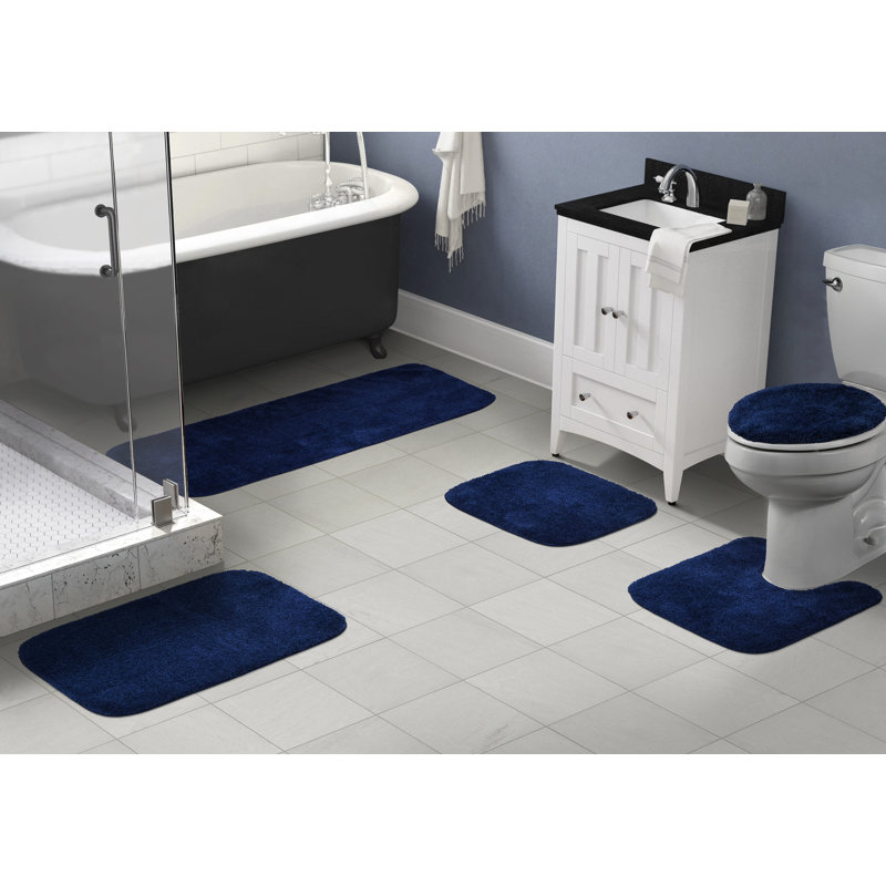 Mccluney Ultra Soft Traditional Nylon 5 Piece Bath Rug Set with Non-Slip Backing, Navy