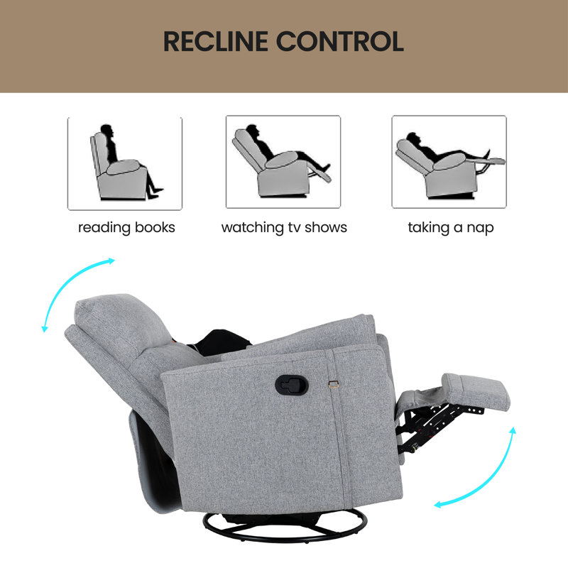 Fauteuil inclinable pivotant rembourré Emese, 100 % lin gris