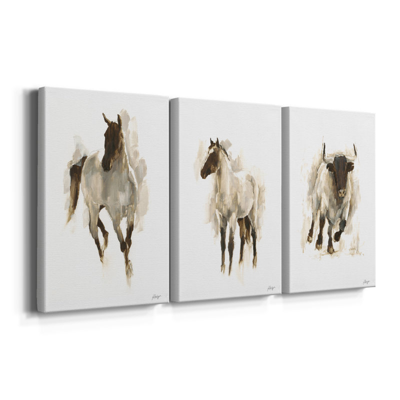 Rustic Horse I - Toile tendue avec châssis sur mesure - 3 pièces, H 36 po x l 72 po