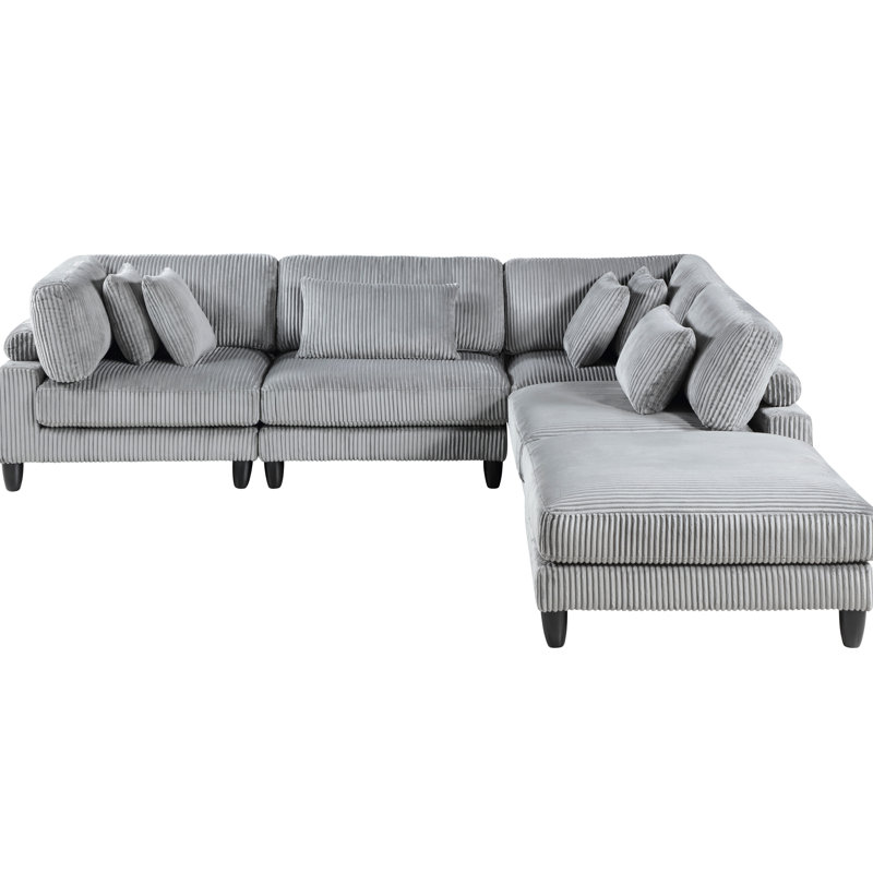 5Pc Modular Sectional In Gray Corduroy Upholstery - 2 Armless Chairs, Corner Seats, 1 40" X 20" Contemporary 5 2X 1X 36" Product Height