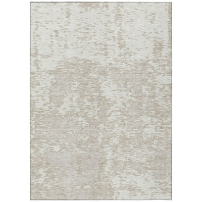 9' X 12' Ivory And Off White Abstract Washable Indoor Outdoor Area Rug