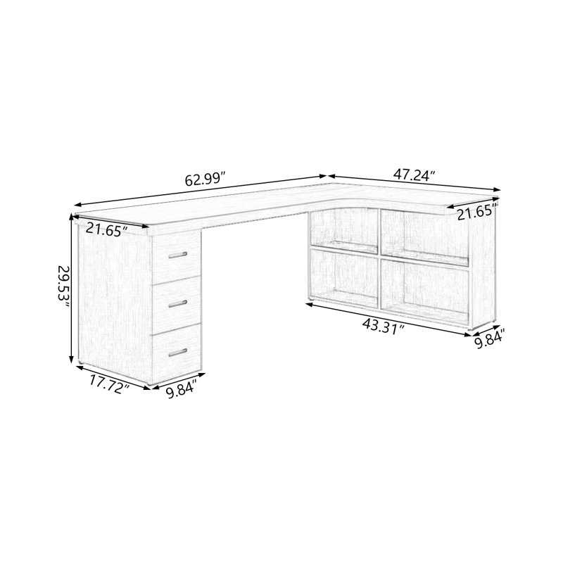 Nut-brown L-Shaped Solid Wood desks, 29.53" H x 62.99" W x 47.24" D, Right Hand Return