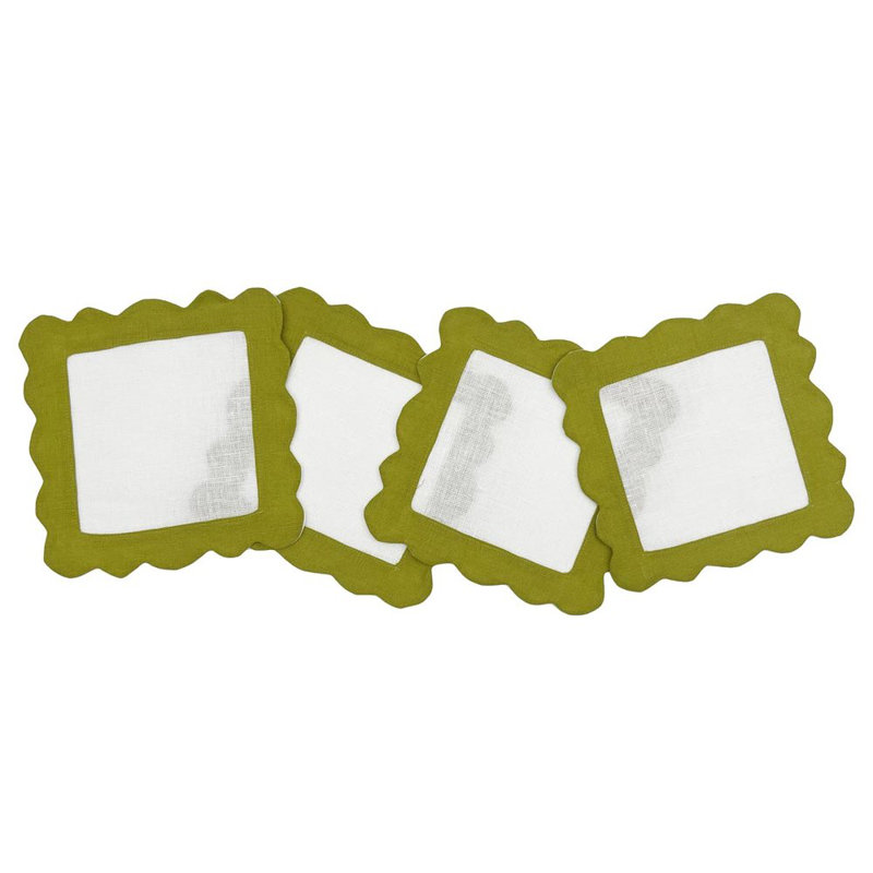Sunflower Scallop Cocktail Napkin, White/Kiwi
