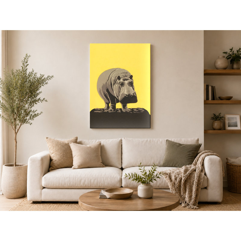 Hippopotame sur rocher - Portrait, art mural sur toile, 24" W x 36" H