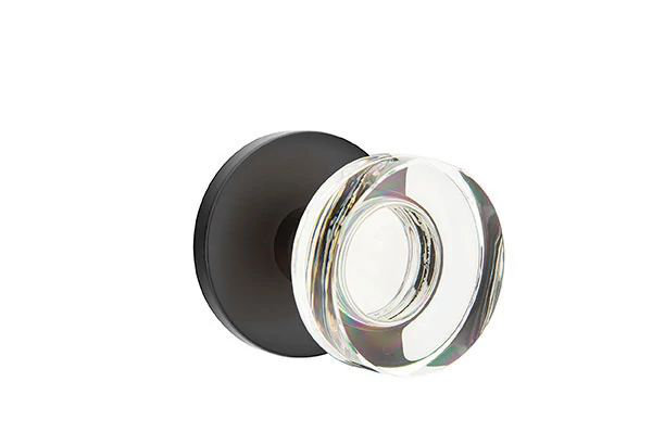 Ensemble de mortaise intérieure Emtek avec rosette à disque et poignée moderne en verre à disque (G), Nickel poli
