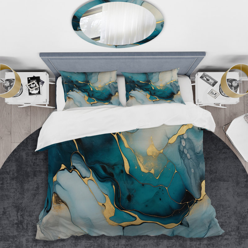 Ensemble de housse de couette en microfibre / polyester infusé d'or turquoise