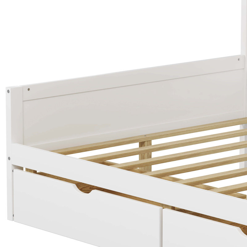 White Wooden L-Shape Daybed With 7 Storage Cabinets, 2 Drawers, Study Desk & Built-In Bookshelf, Multifunctional Design, Twin
