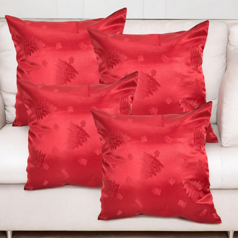 Allexandria Indoor / Outdoor Floral Red Square Throw Cushion Cover Pack Of 4