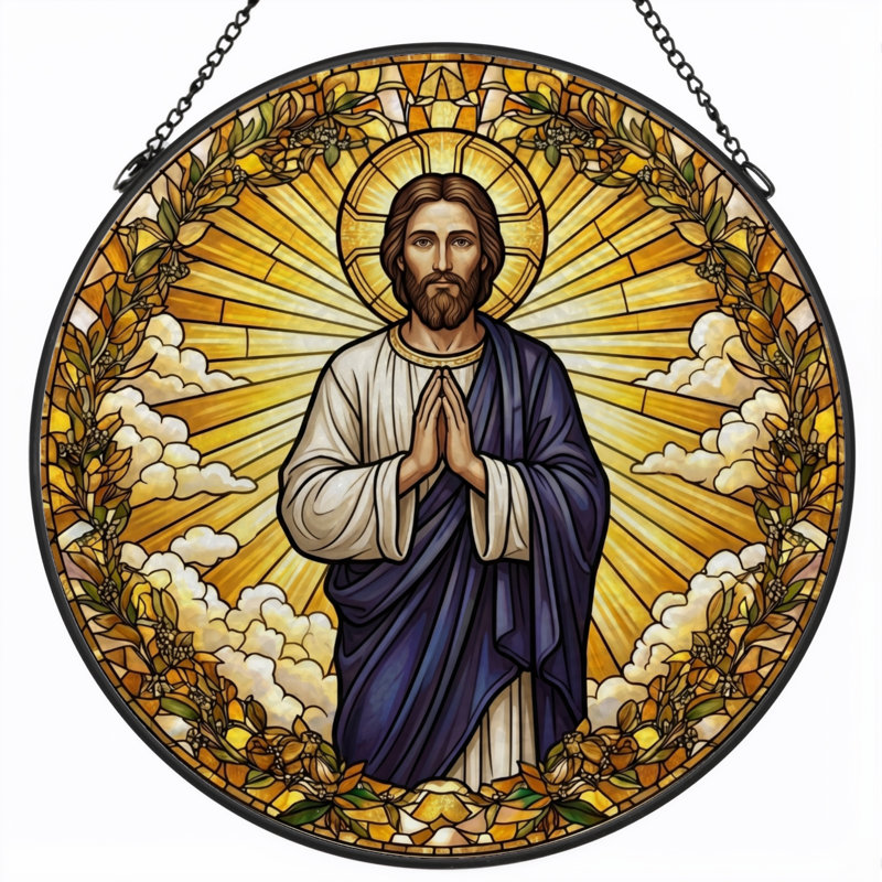 Panneau de vitrail Jésus en prière, 7,8 heures, H 7,8 po