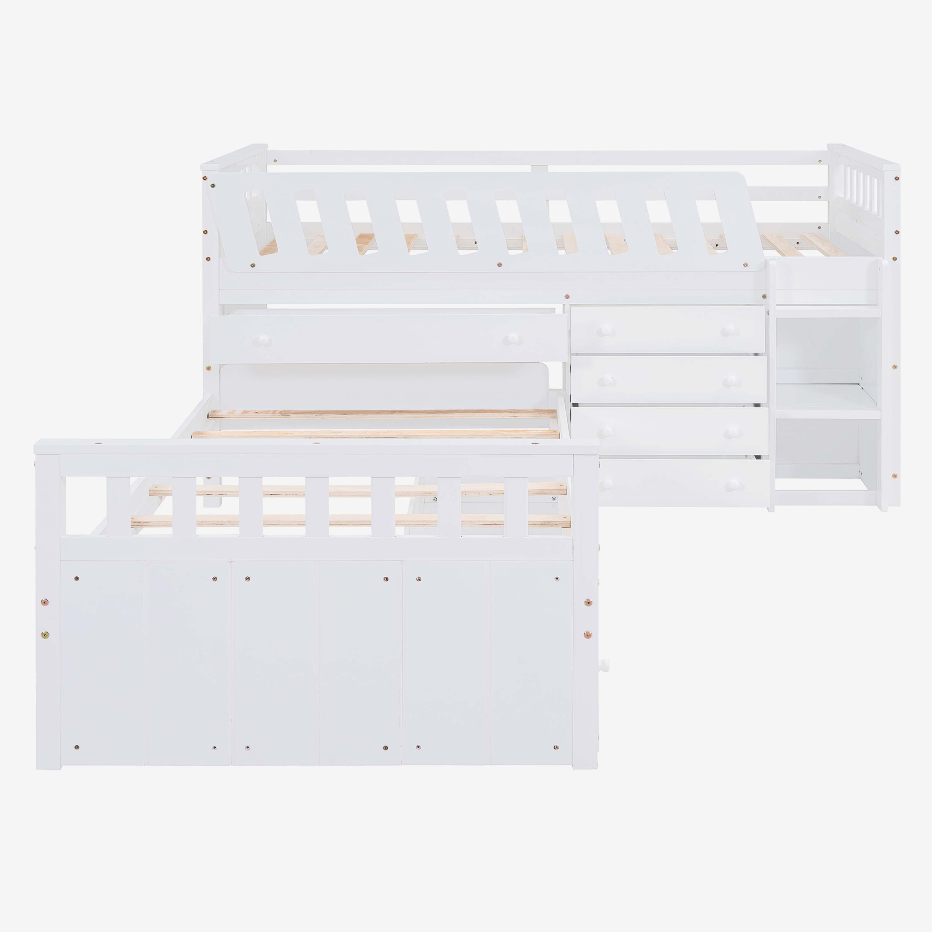 Rongeng Lshaped SpaceSaving Twin Loft and Twin Platform Bed with 7