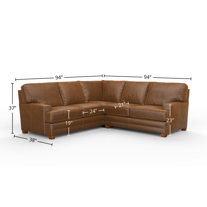 Lanier 2x2 100% Full Top Grain Leather Sectional, Steeplechase Cocoa Genuine Leather, 37" H x 94" W x 38" D