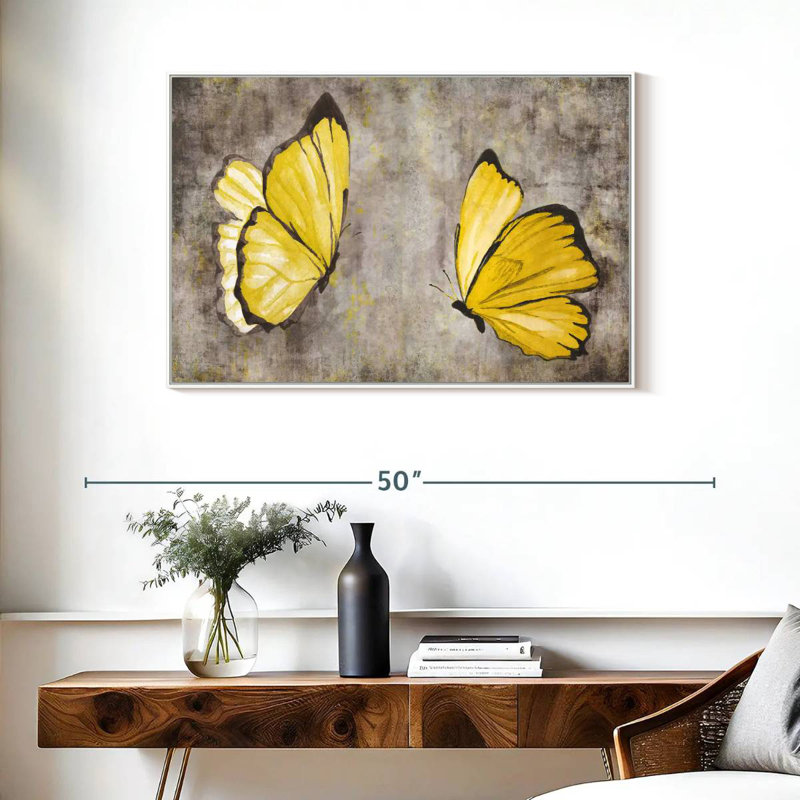 Papillons jaunes, Cadre flottant blanc, 37 po x 25 po
