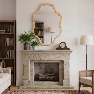 Miroir décoratif en bois naturel de 24 po x 36 po avec cadre en bois massif et miroir de meuble-lavabo à cadre irrégulier