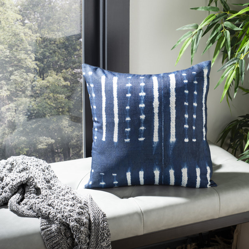 Blue and White Geometric Square Throw Pillow