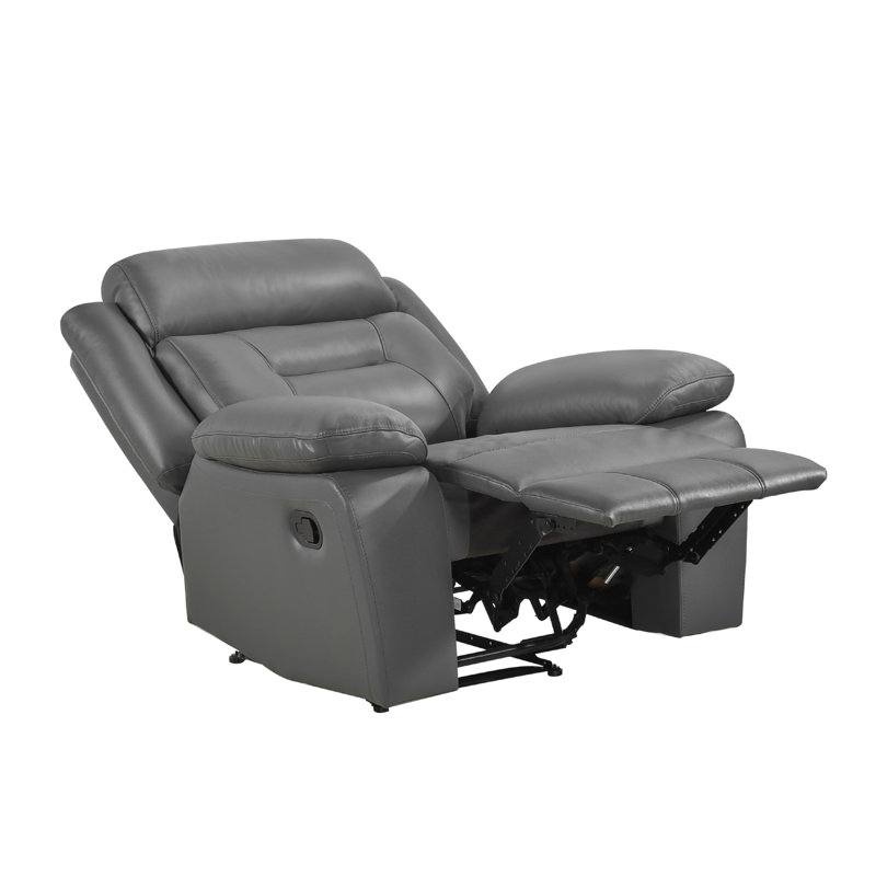 Fauteuil inclinable manuel Conia, coussins en cuir fleur, Gris foncé