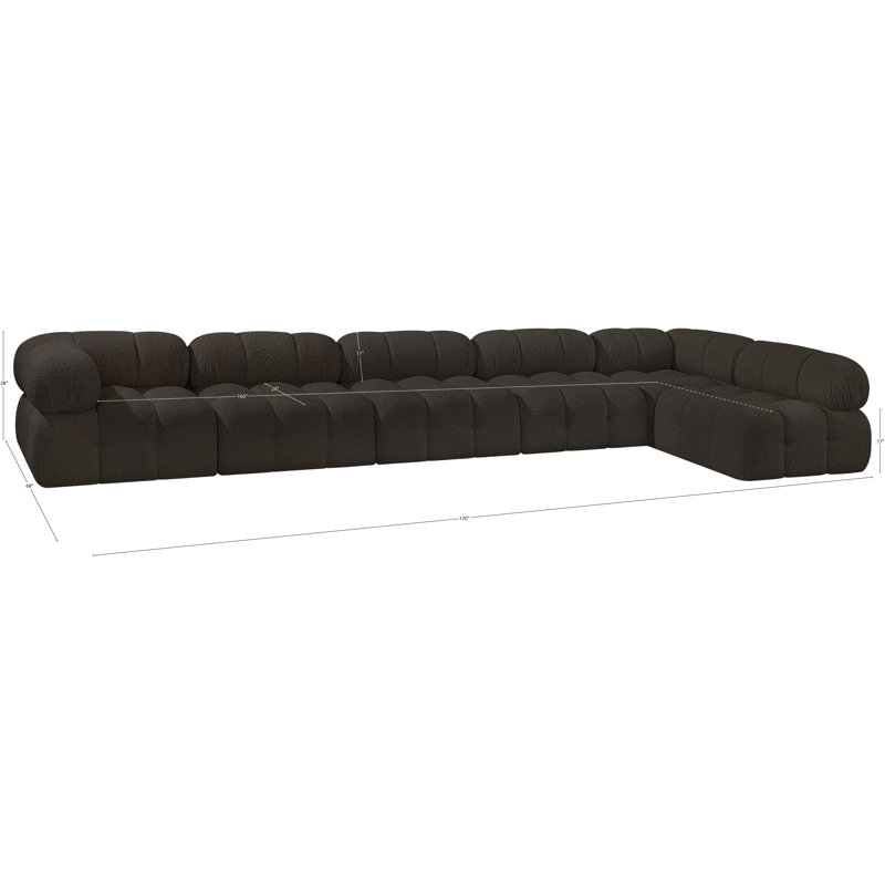Ames Upholstered Sofa, Brown Boucle Fabric, 4 Armless, 2 Corner