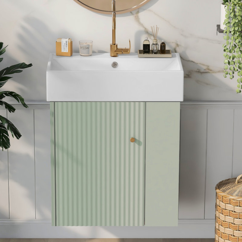 Meuble-lavabo flottant 21,6 po avec lavabo en céramique, Green