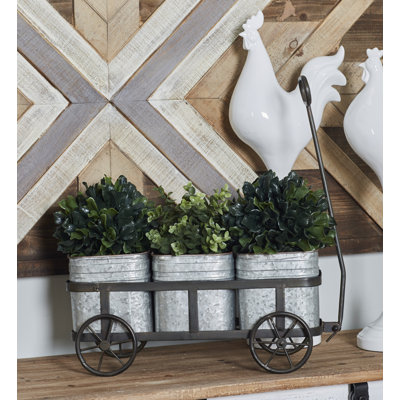 Hartzler 1 Piece Metal Wagon Indoor Outdoor Silver Planter