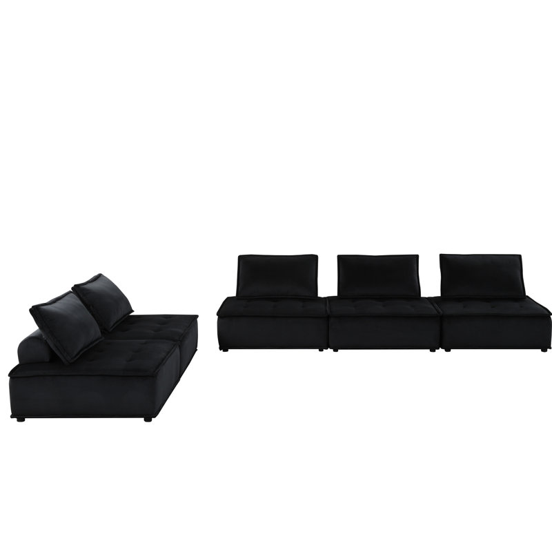 Canapé modulaire en velours noir et ressorts hélicoïdaux