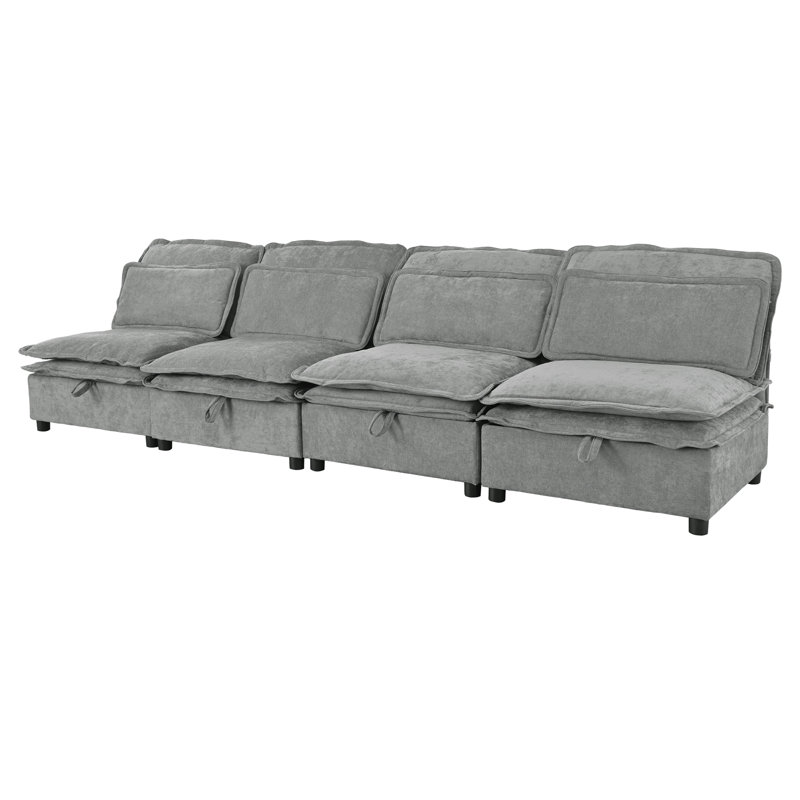 Double-Layer Cushion Modular Sofa, Freely Combinable, 4-Seater With Storage Function, Includes 4 Soft Cushions