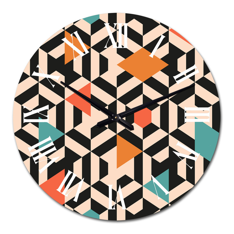Éléments géométriques rétro multicolores II - horloge murale à motifs, Moyen