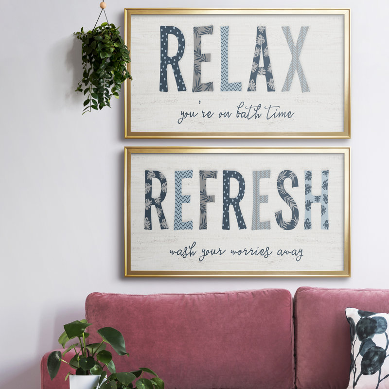 Relax - ensemble de 2 pièces d'art textuel sur toile tendue, Doré, H 10,5 po x l 37 po x P 1,5 po
