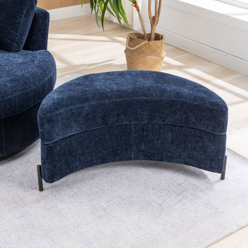 Achorn 32.8" W Upholstered Storage Ottoman, Navy Chenille