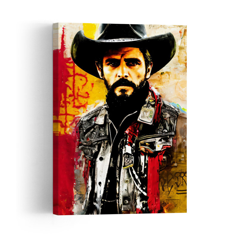 Rugged Urban Cowboy Retro Contemporary Wall Art Print 1 Piece Wrapped Canvas Wall Art, 152.4cm H x 101.6cm W