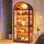 Arched Top Tempered Glass Display Cabinet, RGB Colour Changing LED Lighting Curio Cabinet, Lockable-1498137018