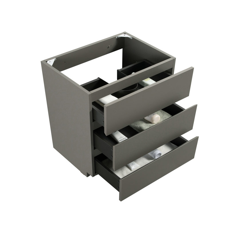 Armoire de plancher de salle de bain sans lavabo gris - 3 tiroirs, rangement élégant et silencieux, lisse et silencieux, ergonomique pour les tiroirs