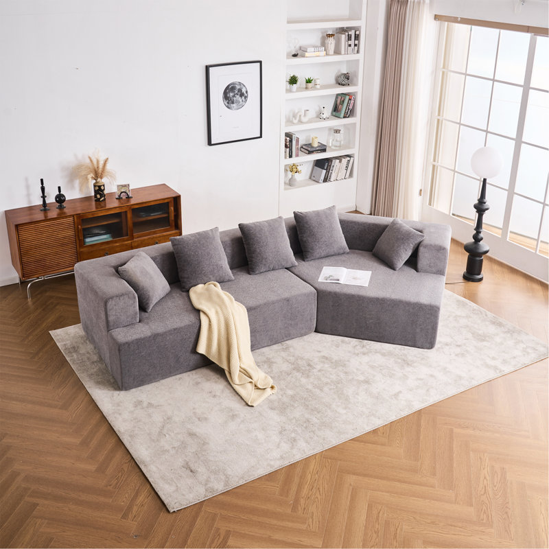 Modern Memory Foam Couch  Sofa With Chenille Fabric Upholstered, Gray