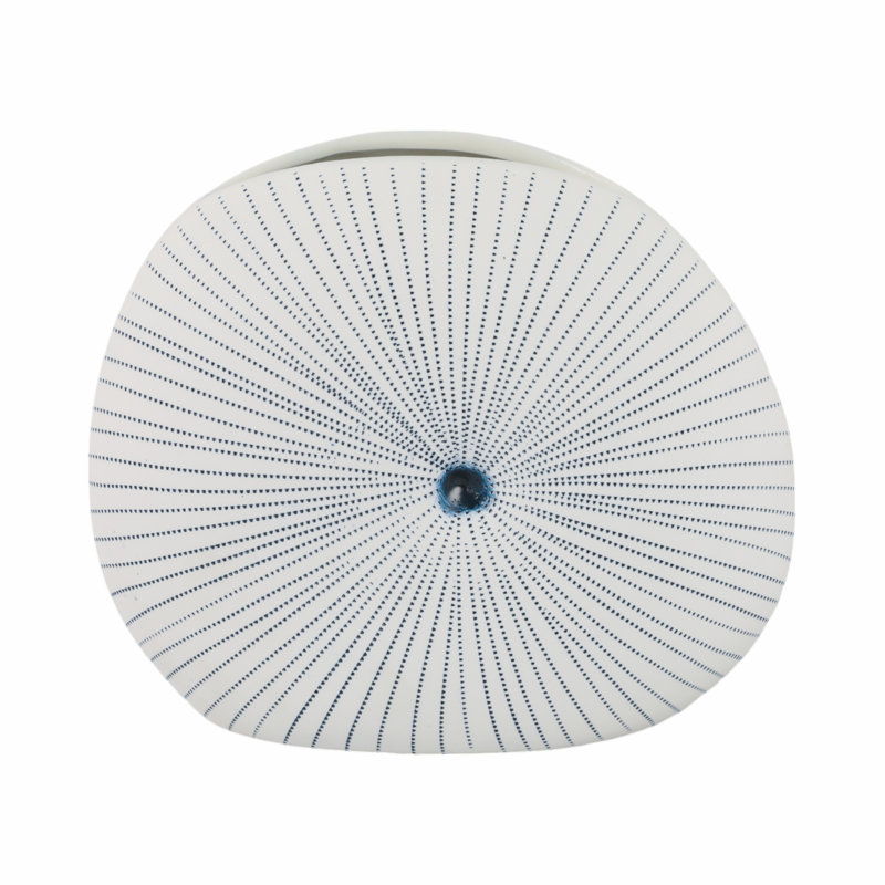 Handmade Stoneware Table Vase, 9" H x 10" W x 4" D, White/Blue
