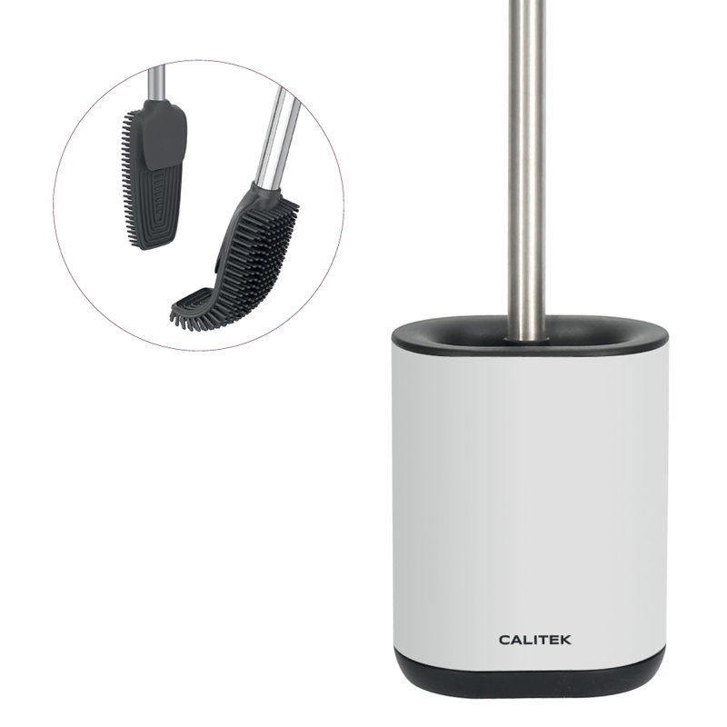 Calitek Flexi Head Toilet Brush With Holder – Black, White