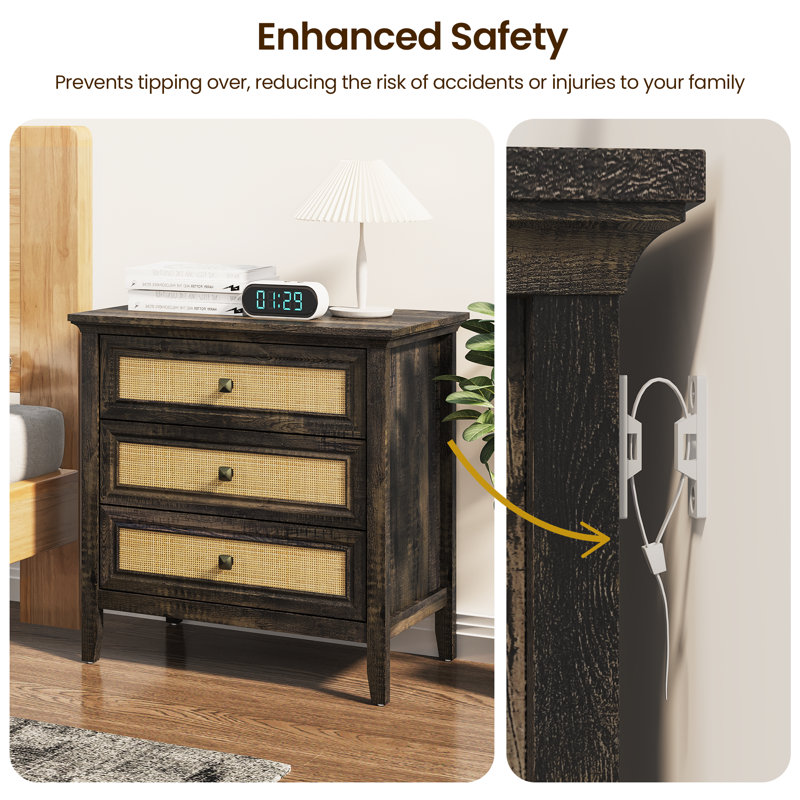3 - Drawer Dresser Natural Rattan Deco, Brown