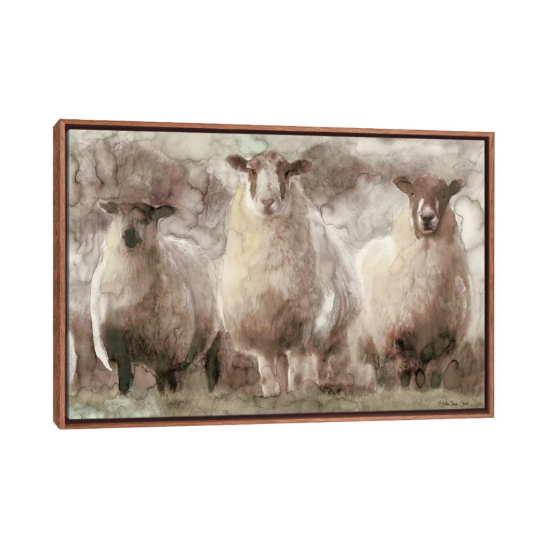 Trois moutons - reproduction d'art, H 18 po x l 26 po x P 1,5 po, Toile avec cadre en bois classique