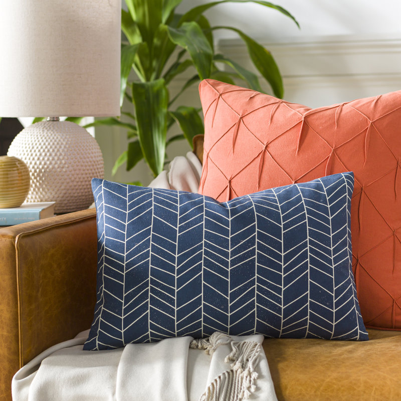Lachen Geometric Cotton Throw Pillow, Dark Blue/Cream, 18" x 18"
